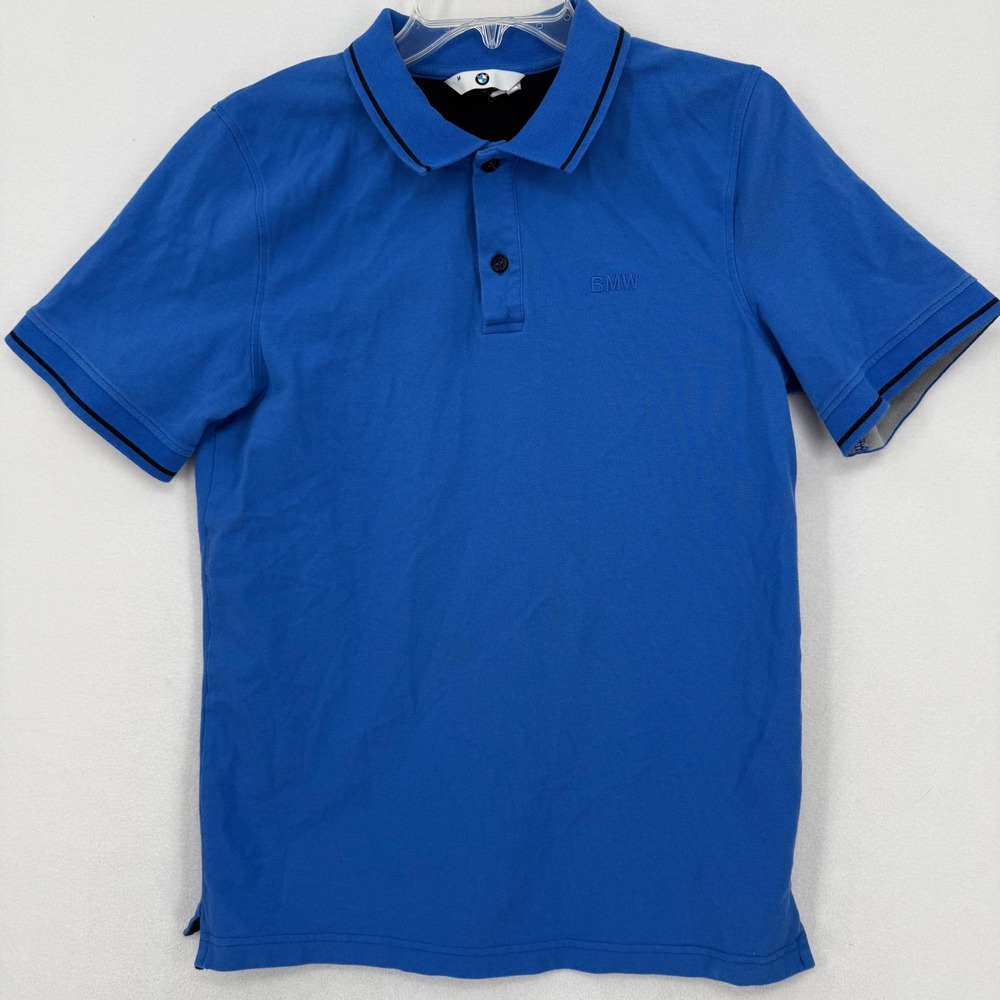 BMW‎ Mens Polo Shirt Blue Pique Cotton Short Sleeve Embroidered Logo Size M